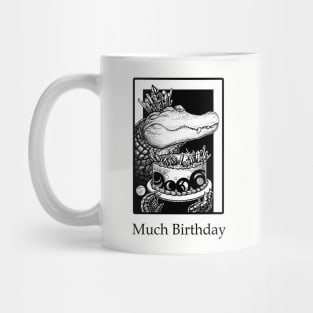 Alligator & Crystal Cake - Much Birthday - Black Outlined Version Mug